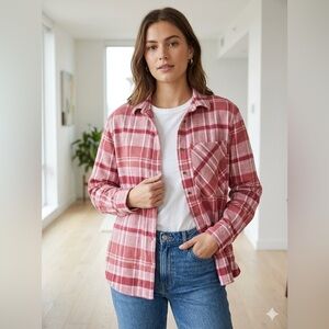 Aerie Pink Plaid Button-Down Shirt As Is | Wash wear